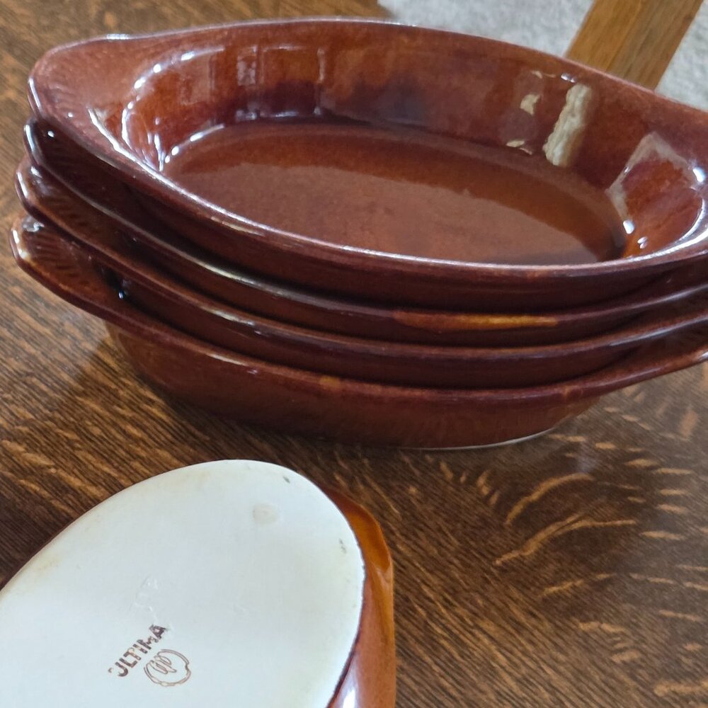 Vintage Ultima Brown Ceramic AuGratin/Dessert Individual Baking Dishes (4)